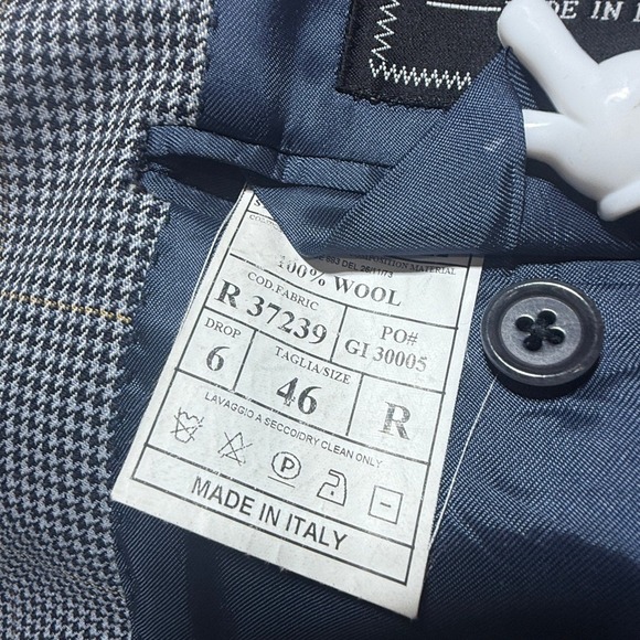 Italian Blazer Mens 46R Gray 3 Roll 2 Houndstooth Windowpane Wool Ivy Prep - Picture 5 of 9